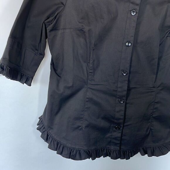 Vintage Black 3/4 Sleeve Shirt with Ruffled Hems, 8 - Picture 3 of 5